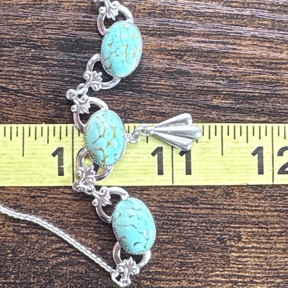 VTG Sterling Silver 925 Turquoise Three Stone Chain Necklace Size 14" Adjustable - Picture 9 of 13